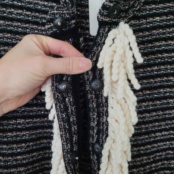 New Twinset Milano Sz M Jacquard Luxury Designer Cardigan Sweater Jacket Fringe - Picture 6 of 12